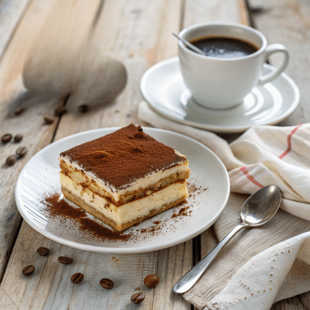 Easy tiramisu recipe with cocoa dusting