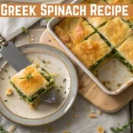 Tray of homemade Greek Spanakopita spinach pie with crisp phyllo pastry and feta cheese