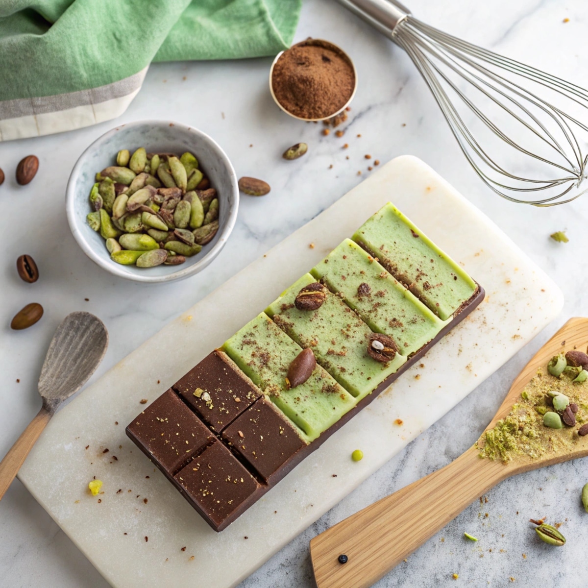Homemade Dubai pistachio chocolate bar near me with kataifi and pistachio cream