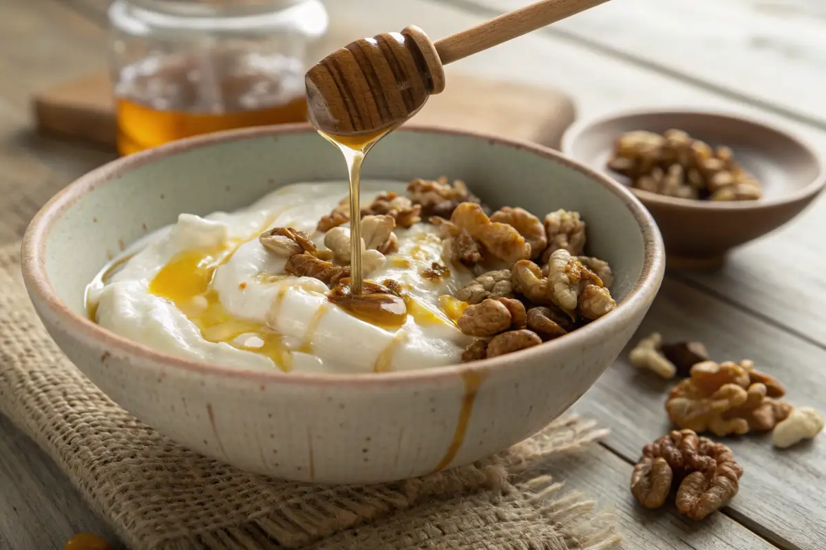 Greek yogurt benefits with honey and walnuts for health