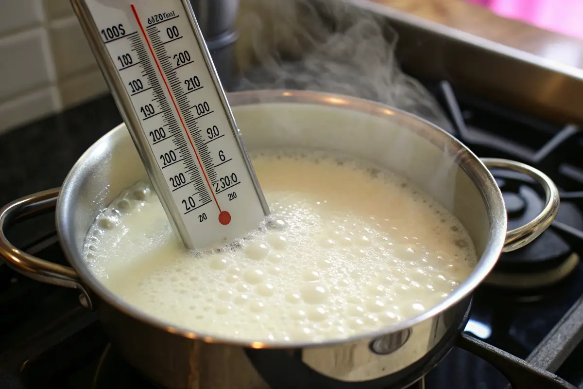 Heating milk for how Greek yogurt is made at home