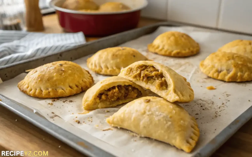 Golden baked Tiropitakia Kourou cooling on parchment paper in a baking tray